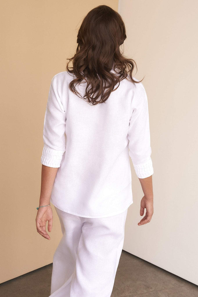 ladies white linen long length trousers