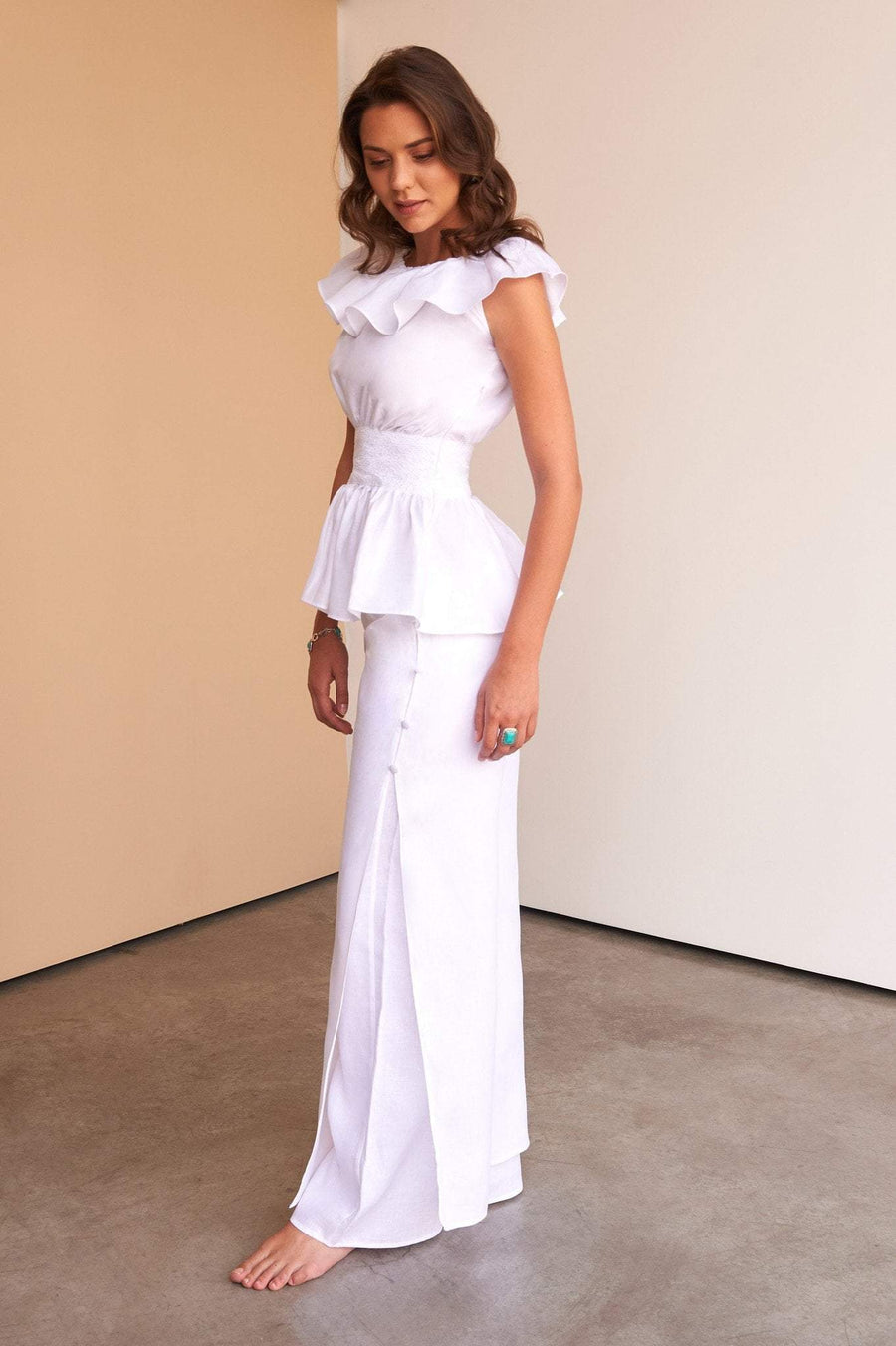 ladies white linen embroidery top  