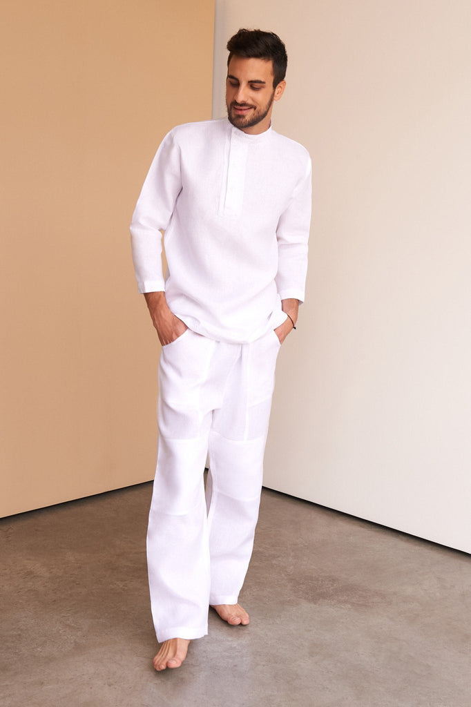 Men's Shirt White Linen Wear Clothing Fashion Luxury Yacht Russian
