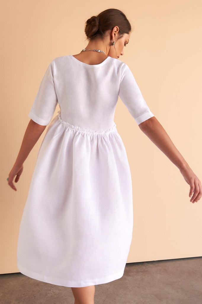 Fcil Blanco | Aya Dress ladies white Italian Linen dress Facil Blanco Fcil Blanco | Aya Dress ladies white Italian Linen dress Facil Blanco