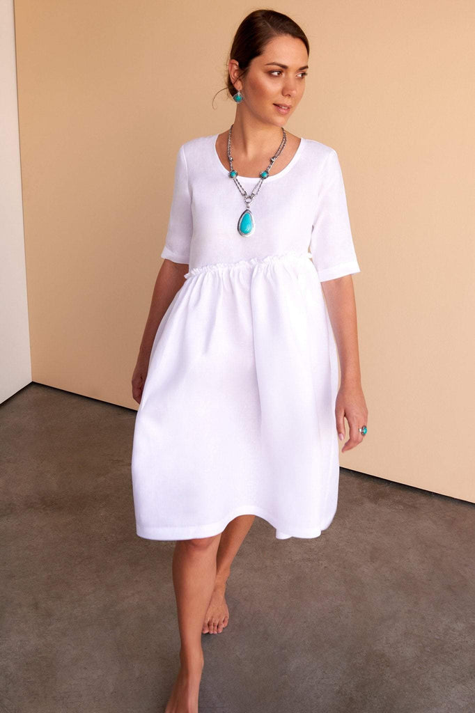Fcil Blanco | Aya Dress ladies White Italian Linen Dress L Fcil Blanco | Aya Dress ladies White Italian Linen Dress L